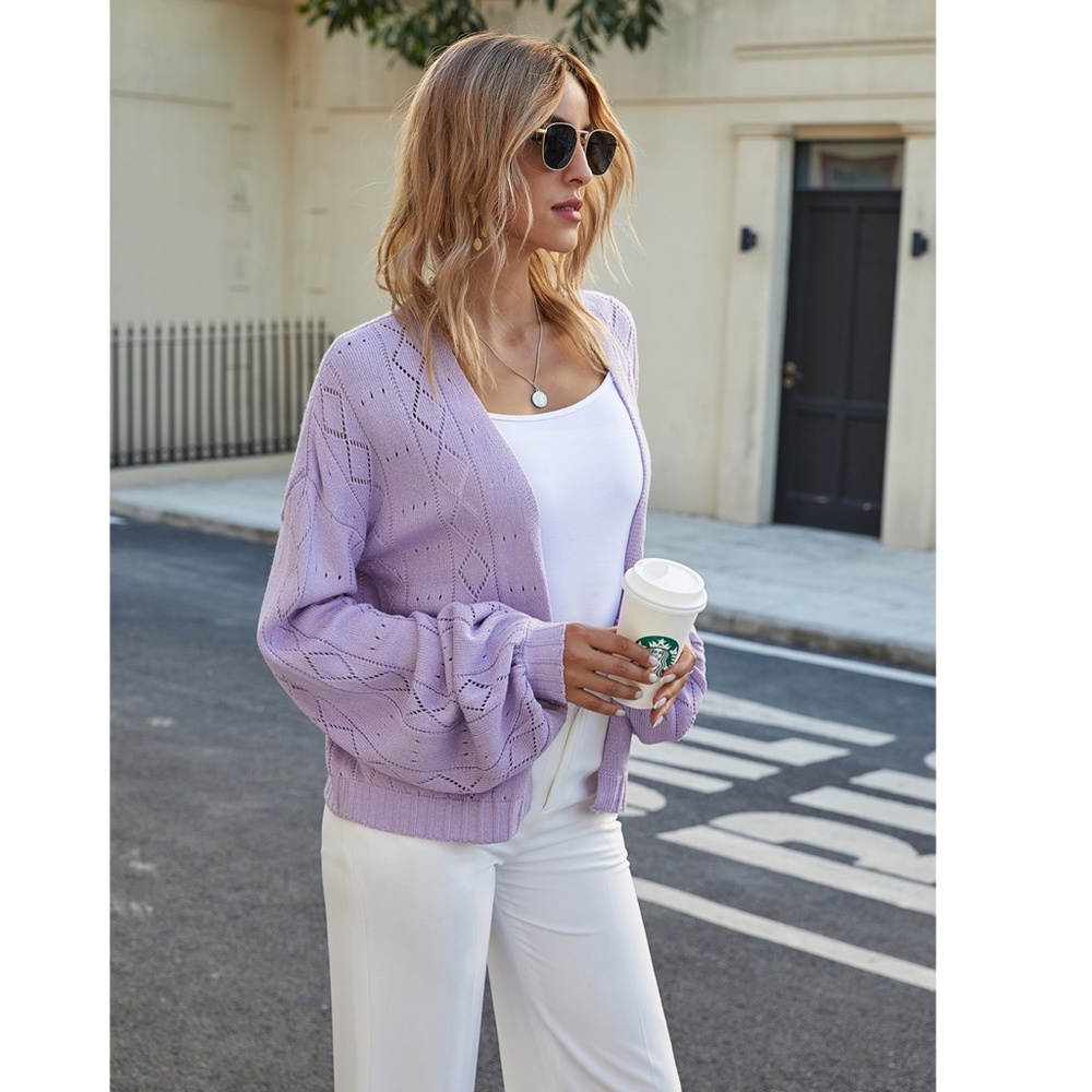 Lavender Knit Open Cardigan - Picture 9 of 11